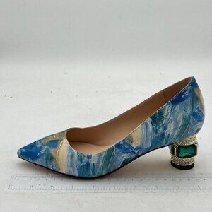 FSJ Women Bridal Pointed Toe Chunky Block Low Heel Crystal Pumps Slip on Wedding